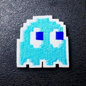 Blue Pac-Man Ghost Embroidered Iron On Sew Patch